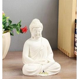 Kuduro Premium Rare Handcrafted Polymarble Meditation/Dhyan Buddha Statue Lord Figurine/Idol (White, 5.5-inch)