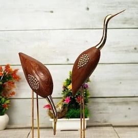 Naayaab Craft Premium Swan Pair Showpiece, Wooden Show Pieces for Home Decor Items for Living Room Bedroom, Swan Crane Love Birds Good Luck Kissing Duck Show Piece - (Maroon, 16 inch) Set of 2