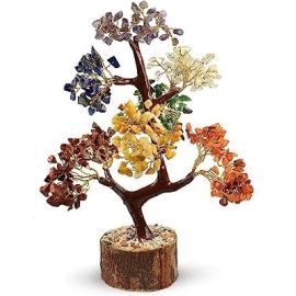 Swasstik Crystal Products 7 Chakra Natural Gemstone Bonsai Fortune Money Tree, 10-12 Inches For Positivity, Prosperity, Peace, Abundance, Wealth, Luck, Meditation. (500 Beads)