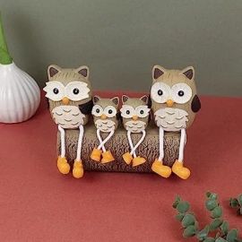 TIED RIBBONS Owl Long Leg Hanging Dolls Family Couple Statue Decorative Showpiece for Home Decor Living Room Table Top Bedroom Decoration Birthday Wedding Gift Items (Set of 4, Multi, Resin)