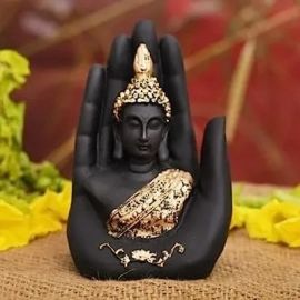 The Bright Storey Buddha in Hand Decorative Auspicious Showpiece Figurine (Black and Gold)