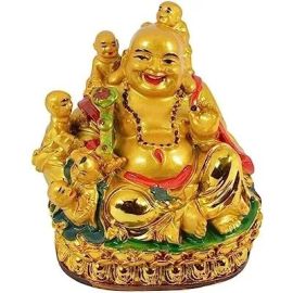 Love 2 Buy Laughing Buddha with Children for Health Wealth and Happiness Showpiece (Golden, 7 cm x 7 cm x 5 cm)