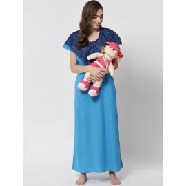 KLAMOTTEN-Cotton Solid Maternity and Feeding Maxi Nighty & Dress With Zip F8S