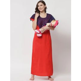 KLAMOTTEN-Cotton Solid Maternity and Feeding Maxi Nighty & Dress With Zip F8O