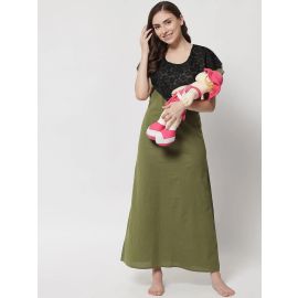 KLAMOTTEN-Cotton Solid Maternity and Feeding Maxi Nighty & Dress With Zip F8gM