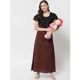 KLAMOTTEN-Cotton Solid Maternity and Feeding Maxi Nighty & Dress With Zip F8b