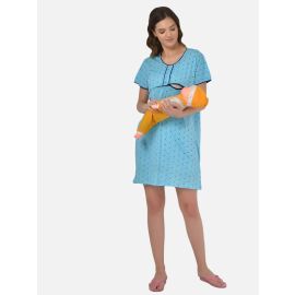 KLAMOTTEN-Cotton Printed Maternity and Feeding Sleepshirt With Zip FS1N0