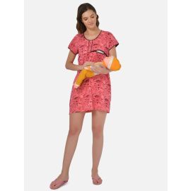 KLAMOTTEN-Cotton Printed Maternity and Feeding Sleepshirt With Zip FS1H0