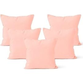 Encasa Homes Decorative Cushion Cover 5 pc Set 16 x 16 inch (40 x 40 cm) - Powder Pink - Solid Dyed Plain Colour, Large Cotton Canvas Square Pillow Case for Chair, Seat, Bed, Sofa, Office (Set of 5)