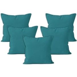 Encasa Homes Decorative Cushion Cover 5 pc Set 16 x 16 inch (40 x 40 cm) - Azul Blue - Solid Dyed Plain Colour, Large Cotton Canvas Square Pillow Case for Chair, Seat, Bed, Sofa, Office (Set of 5)