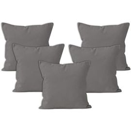 Encasa Homes Decorative Cushion Cover 5 pc Set 12 x 12 inch (30 x 30 cm) - Grey - Solid Dyed Plain Colour, Large Cotton Canvas Square Pillow Case for Chair, Seat, Bed, Sofa, Office (Set of 5)