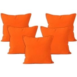 Encasa Homes Decorative Cushion Cover 5 pc Set 12 x 12 inch (30 x 30 cm) - Orange - Solid Dyed Plain Colour, Large Cotton Canvas Square Pillow Case for Chair, Seat, Bed, Sofa, Office (Set of 5)