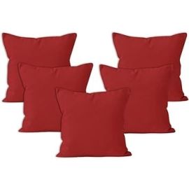 Encasa Homes Decorative Cushion Cover 5 pc Set 12 x 12 inch (30 x 30 cm) - Deep Red - Solid Dyed Plain Colour, Large Cotton Canvas Square Pillow Case for Chair, Seat, Bed, Sofa, Office (Set of 5)