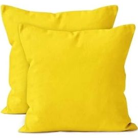 Encasa Homes Decorative Cushion Cover 2 pc 20 x 20 inch (50 x 50 cm) - Sunbeam Yellow - Solid Dyed Plain Colour, Large Cotton Canvas Square Pillow Case for Chair, Seat, Bed, Office & Home (Set of 2)