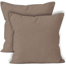 Encasa Homes Decorative Cushion Cover 2 pc 20 x 20 inch (50 x 50 cm) - Beige - Solid Dyed Plain Colour, Large Cotton Canvas Square Pillow Case for Chair, Seat, Bed, Office & Home (Set of 2)