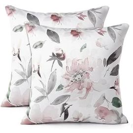 Encasa Homes Decorative Cushion Cover 16 x 16 inch (40 x 40 cm) - F1 Neutral - Floral Digital Printed, Large Square Pillow Case for Chair, Seat, Bed, Office & Home (Set of 2)