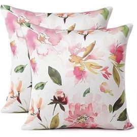 Encasa Homes Decorative Cushion Cover 16 x 16 inch (40 x 40 cm) - F1 Spring - Floral Digital Printed, Large Square Pillow Case for Chair, Seat, Bed, Office & Home (Set of 2)