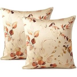 Encasa Polyester Homes Decorative Cushion Cover 16 X 16 Inch (40 X 40 Cm) - L1 Olive - Floral Digital Printed Large Square Pillow Case For Chair Seat Bed Office & Home (Set of 2)