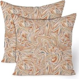 Encasa Homes Decorative Cushion Cover 16 x 16 inch (40 x 40 cm) - Marble Peach - Floral Digital Printed, Large Square Pillow Case for Chair, Seat, Bed, Office & Home (Set of 2)