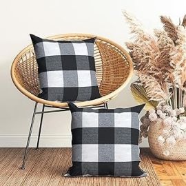 Encasa Homes Cushion Covers 2 pcs Set (50x50 cm) - Buffalo Black Checks - Decorative Large Square Colourful Washable Eco-Cotton, Pillow Cases for Living Room, Sofa, Chair, Bedroom, Home & Hotel