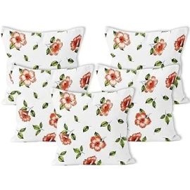 Encasa Homes Decorative Cushion Covers - Set of 5 Pcs, 30x30 cm (12"x12") - Printed Polyester, Light Weight, Soft, Pillow Case for Bedroom, Living Room, House & Hotel - Hibiscus