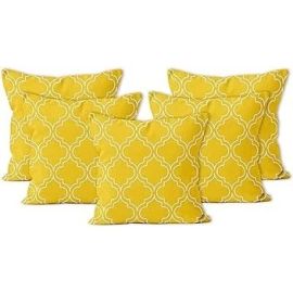 Encasa Homes Decorative Cushion Covers - Set of 5 Pcs, 40x40 cm (16"x16") - Printed Polyester, Light Weight, Soft, Pillow Case for Bedroom, Living Room, House & Hotel - Yellow Trellis