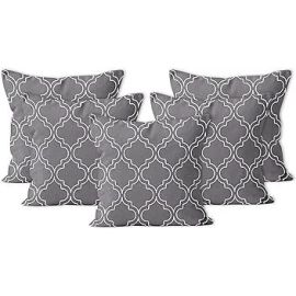 Encasa Homes Decorative Cushion Covers - Set of 5 Pcs, 30x30 cm (12"x12") - Printed Polyester, Light Weight, Soft, Pillow Case for Bedroom, Living Room, House & Hotel - Grey Trellis