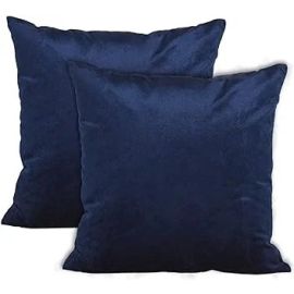 Encasa Homes Velvet Throw Pillow Cushion Covers 2 pc Set - Navy Blue - 20"x20" / 50x50 cm Solid Plain Dyed Soft & Smooth, Square Accent Decorative Pillowcase for Couch, Sofa, Chair, Bed & Home