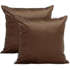 Encasa Homes Velvet Throw Pillow Cushion Covers 2 pc Set - Coffee - 20"x20" / 50x50 cm Solid Plain Dyed Soft & Smooth, Square Accent Decorative Pillowcase for Couch, Sofa, Chair, Bed & Home