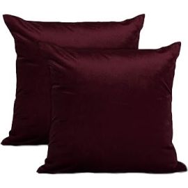 Encasa Homes Velvet Throw Pillow Cushion Covers 2 pc Set - Maroon - 16"x16" / 40x40 cm Solid Plain Dyed Soft & Smooth, Square Accent Decorative Pillowcase for Couch, Sofa, Chair, Bed & Home