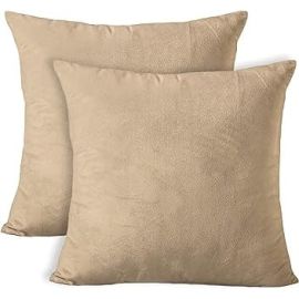 Encasa Homes Velvet Throw Pillow Cushion Covers 2 pc Set - Beige - 20"x20" / 50x50 cm Solid Plain Dyed Soft & Smooth, Square Accent Decorative Pillowcase for Couch, Sofa, Chair, Bed & Home