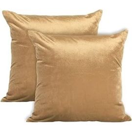 Encasa Homes Velvet Throw Pillow Cushion Covers 2 pc Set - Gold - 18"x18" / 45x45 cm Solid Plain Dyed Soft & Smooth, Square Accent Decorative Pillowcase for Couch, Sofa, Chair, Bed & Home