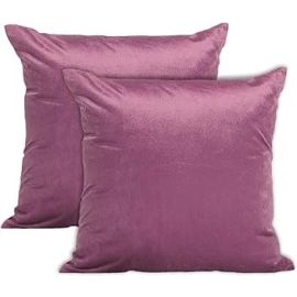 Encasa Homes Velvet Throw Pillow Cushion Covers 2 pc Set - Plum Pink - 24"x24" / 60x60 cm Solid Plain Dyed Soft & Smooth, Square Accent Decorative Pillowcase for Couch, Sofa, Chair, Bed & Home