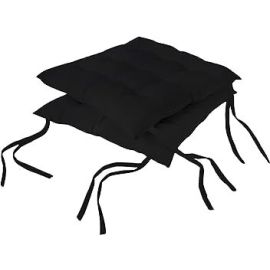 Encasa Homes 2 pcs Chair Cushions 40x40 cm - Jet Black - Dyed Canvas Square Seat Cushions with Micro-Fiber Filling & Ties for Sitting, Pooja, Dining & Office Table