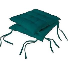 Encasa Homes 2 pcs Chair Cushions 40x40 cm - Emerald - Dyed Canvas Square Seat Cushions with Micro-Fiber Filling & Ties for Sitting, Pooja, Dining & Office Table