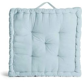 Encasa Homes Square Floor Cushions 40x40x8 cm - Ice Blue - Solid Dyed Canvas with Micro-Fiber Filling Large Size for Seating Meditation Yoga Pooja Guests Living Room Bedroom