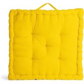 Encasa Homes Square Floor Cushions 50x50x10 cm - Sunbeam Yellow - Solid Dyed Canvas with Micro-Fiber Filling Large Size for Seating Meditation Yoga Pooja Guests Living Room Bedroom