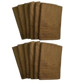 Lushomes Olive Brown Super Soft and Fluffy Hand Towel Set (Size: 16 x 24 Inches, Pack of 12, 450 GSM)