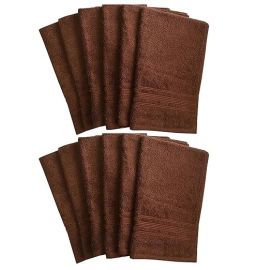 Lushomes Brown Super Soft and Fluffy Hand Towels (Size: 16 x 24 Inches, Pack of 12, 450 GSM)