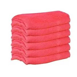 Lushomes Pink Hand Towel Set of 6 Solid Popcorn Weave Plain Cotton Crepe Design with Track Border, Soft Small Basic Size 35x50 cms, Premium 400 GSM Absorbant Towels