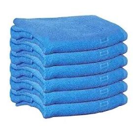 Lushomes Blue Hand Towel Set of 6 Solid Popcorn Weave Plain Cotton Crepe Design with Track Border, Soft Small Basic Size 35x50 cms, Premium 400 GSM Absorbant Towels