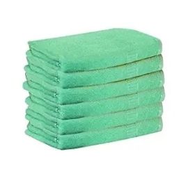 Lushomes Green Hand Towel Set of 6 Solid Popcorn Weave Plain Cotton Crepe Design with Track Border, Soft Small Basic Size 35x50 cms, Premium 400 GSM Absorbant Towels