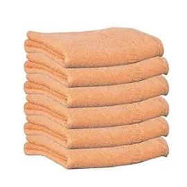 Lushomes Orange Hand Towel Set of 6 Solid Popcorn Weave Plain Cotton Crepe Design with Track Border, Soft Small Basic Size 35x50 cms, Premium 400 GSM Absorbant Towels