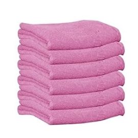 Lushomes Rose Pink Hand Towel Set of 6 Solid Popcorn Weave Plain Cotton Crepe Design with Track Border, Soft Small Basic Size 35x50 cms, Premium 400 GSM Absorbant Towels