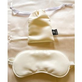 Lushomes Eye Mask for Sleeping, Plain Cream Satin Mulburry Silk Eyemask with piping & fabric covered elastic with Pouch for women, for Men, Blindfold, under eye mask, Meditation Accessories (Pk of 2 - 1pc of eyemask + 1 pc pouch)