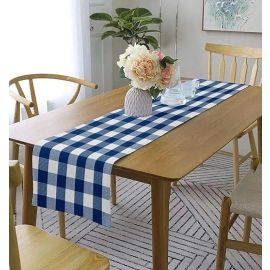 Lushomes Table Runner, Buffalo Checks Royal Blue Crochet Ribbed Table Runner for 6 Seater Dining Table (Single Layer, 13 x 72”, 33 x 183 cms)