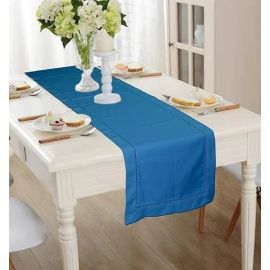 Lushomes Table Runner for 6 Seater Dining Table, Blue Cotton Dining Table Runner with Ladder Lace, for Living Room, for Coffee Table (30 x 180 cms, Single Pc)