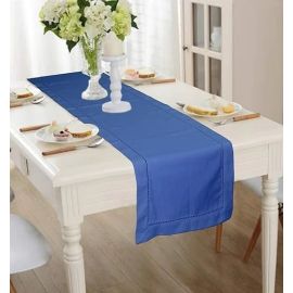 Lushomes Table Runner for 6 Seater Dining Table, Blue Cotton Table Runner with Ladder Lace, for Living Room, for Coffee Table (30 x 180 cms, Single Pc)