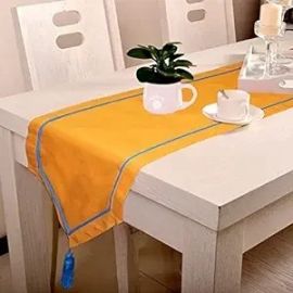 Lushomes Table Runner for 6 Seater Dining Table, Orange Dining Table Runner with Blue Contrasting Cord (Size 30 x 180 cms, Single Pc)