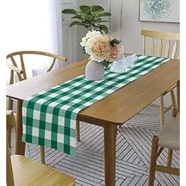 Lushomes Table Runner, Buffalo Checks Parrot Green Crochet, Table Runner for 6 Seater Dining Table, for Living Room, for Center Table for Coffee Table (Single Layer, 13 x 72 inches)